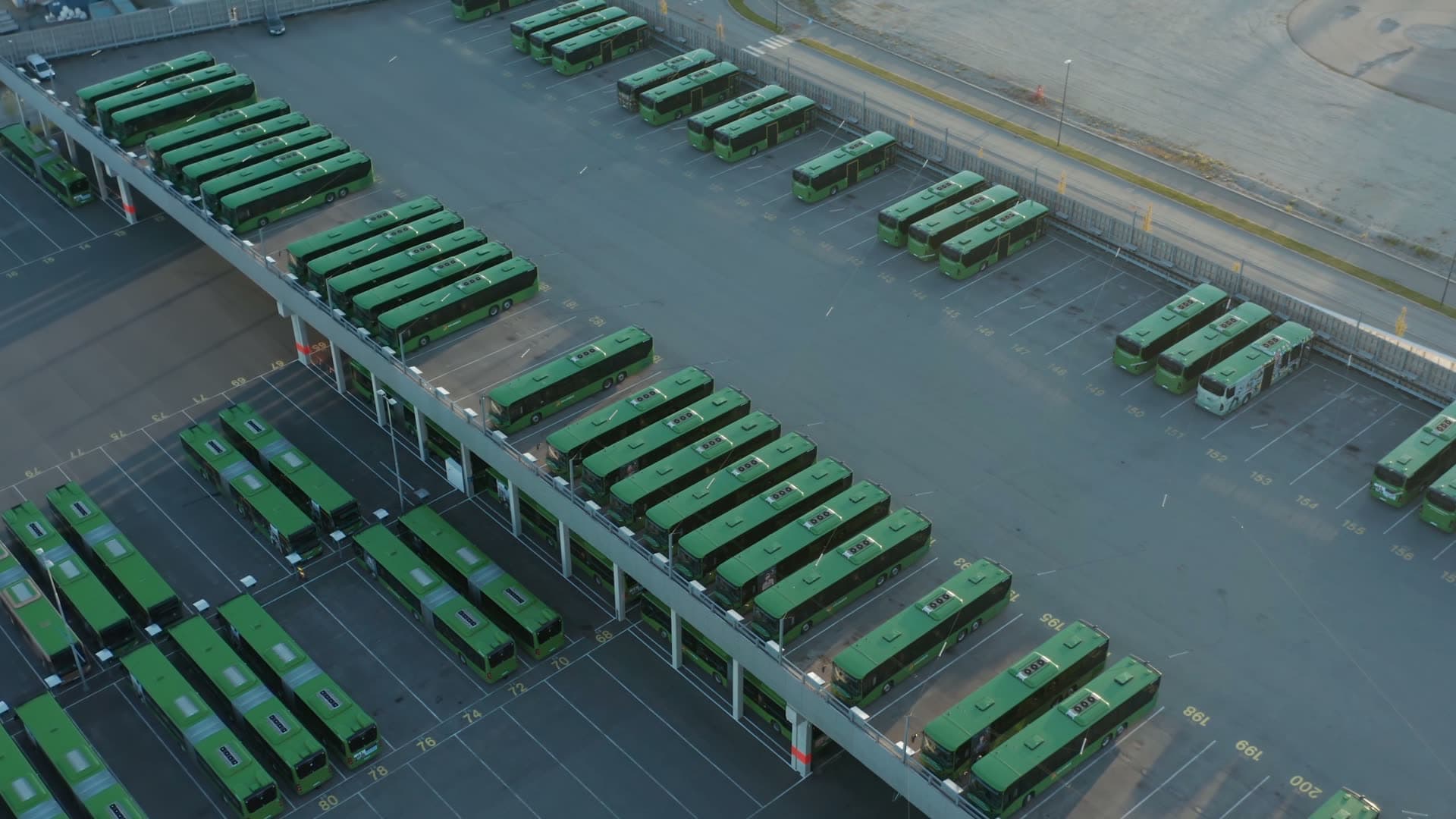 Kolumbus Public transit bus depot fleet parking, Moseid