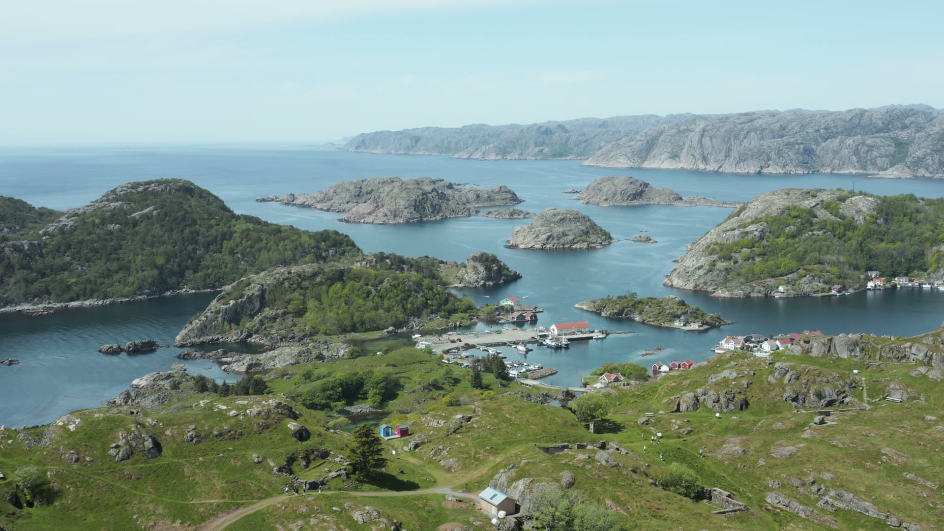 Remote archipelago fishing village with scattered islands, Hågåsen kystbatteri