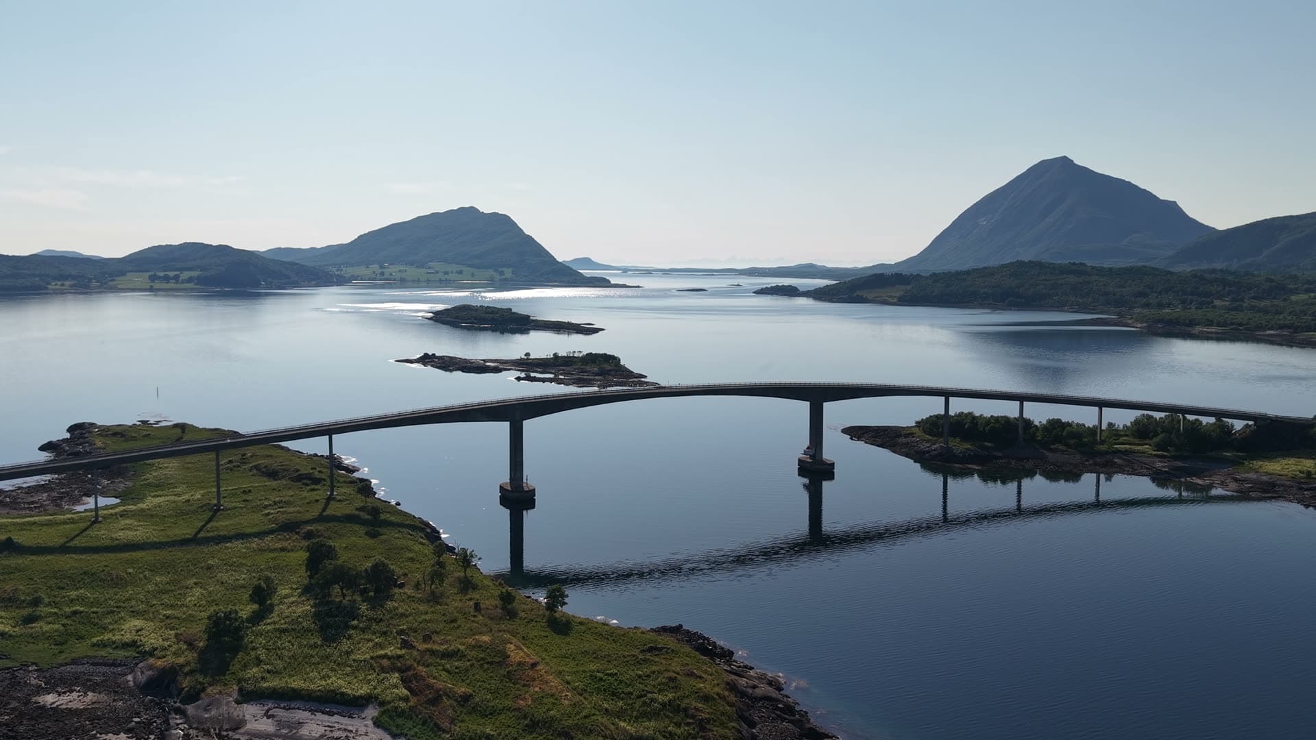Modern bridge over fjord islands, Engeløya