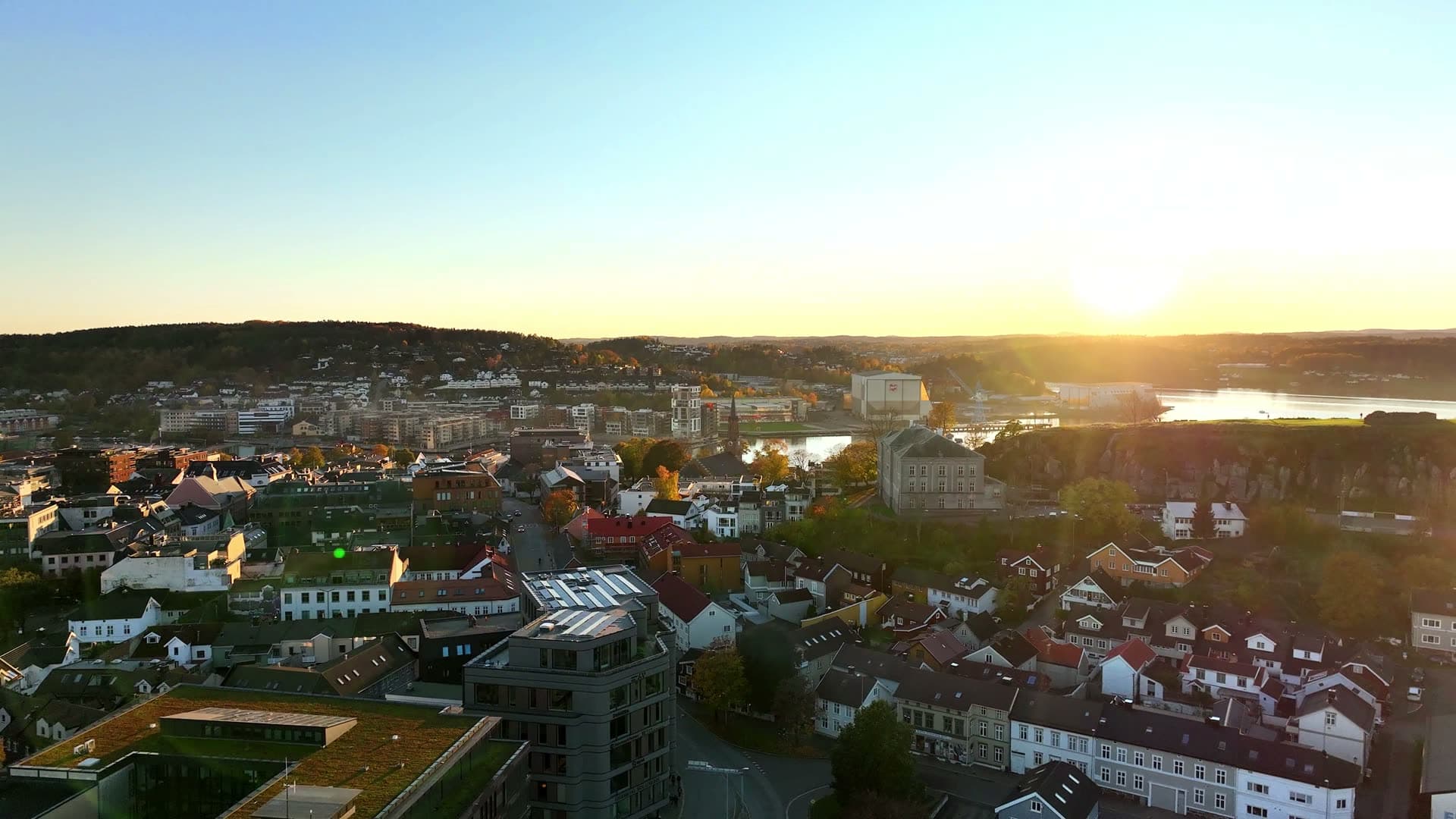 River valley town at sunset, Tønsberg