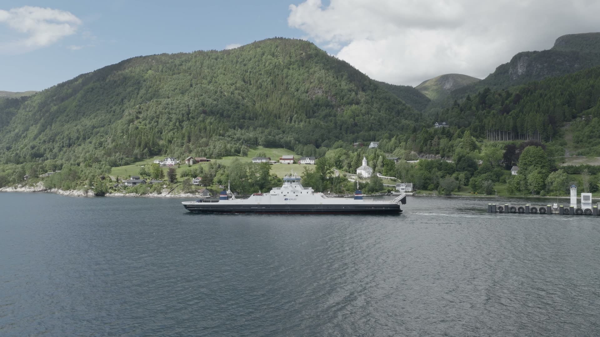 Passenger ferry in mountain fjord, Lavik