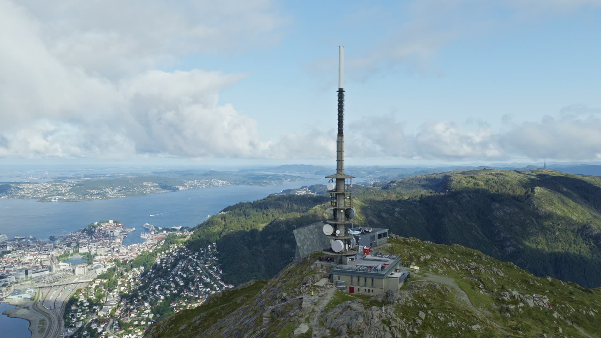 Broadcasting tower on mountain peak, Alrekstad