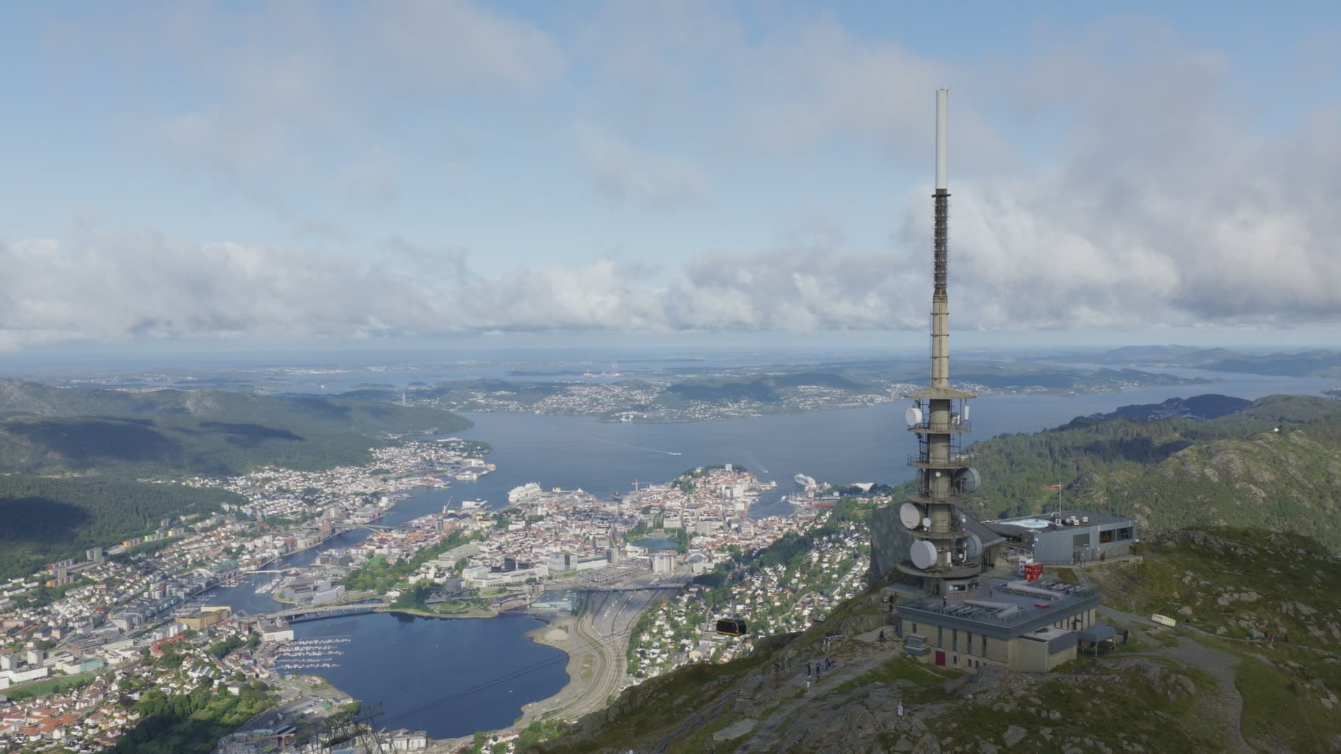 Transmission tower on mountain peak, Alrekstad