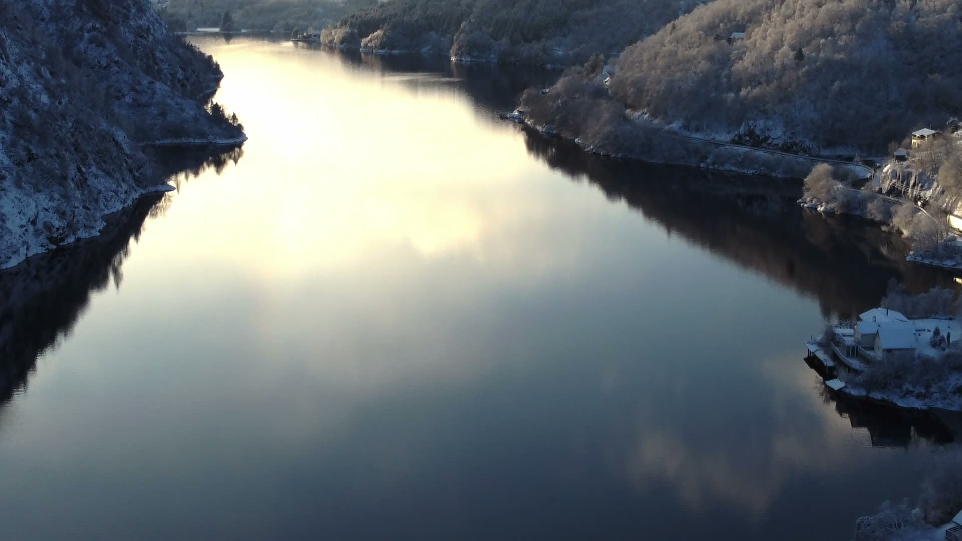 River valley in winter landscape, Nesttun