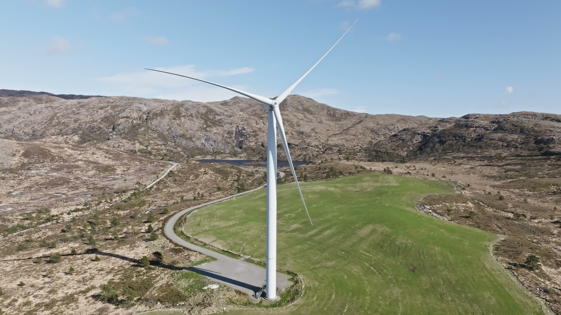 Wind turbine on moorland, Fitjar