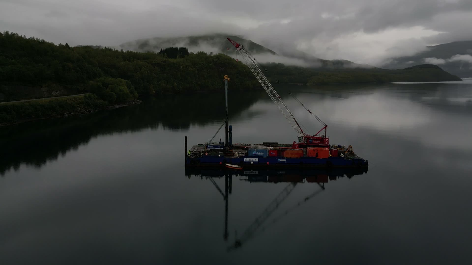 Industrial vessel moored in Norwegian fjord, E6, Tennflog, Sørfold