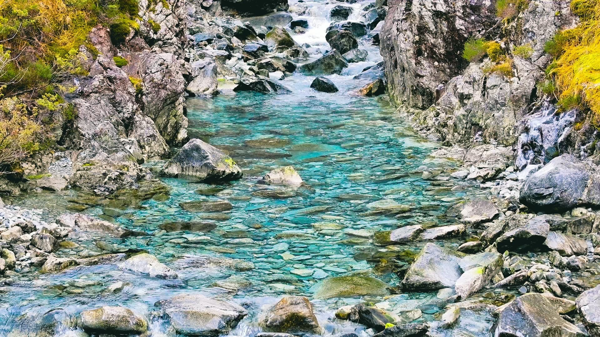 Mountain stream through rocky gorge, Bergen