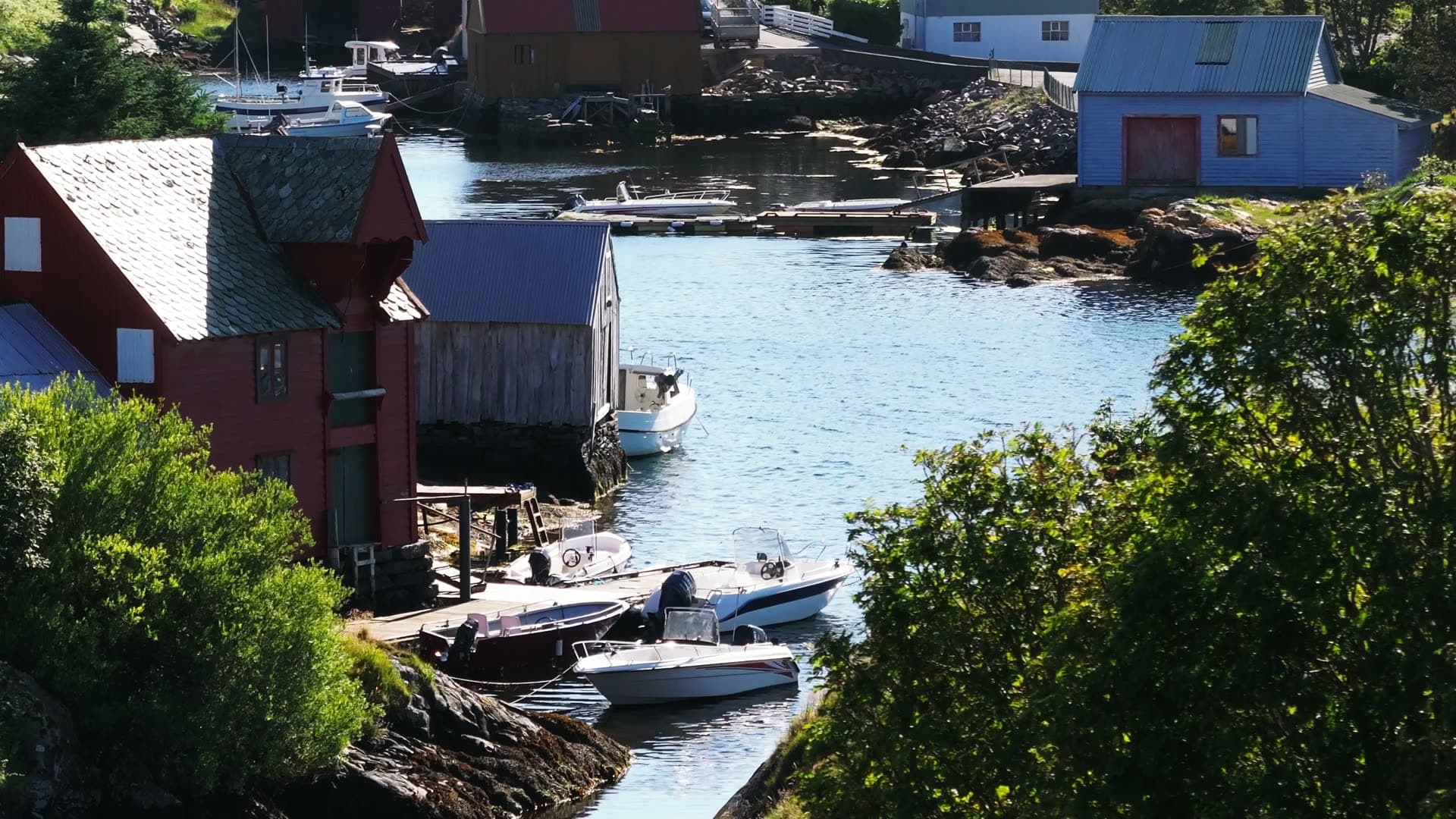 Coastal fishing village with moored boats, Fedje