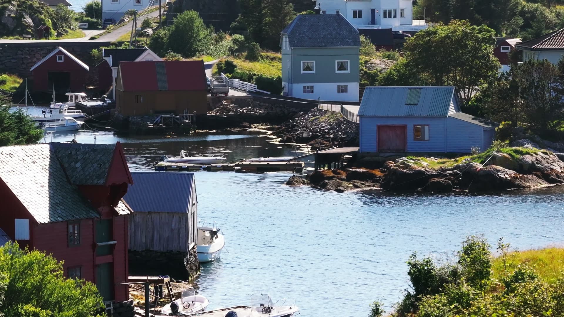 Norwegian waterfront village houses and harbor, Fedje