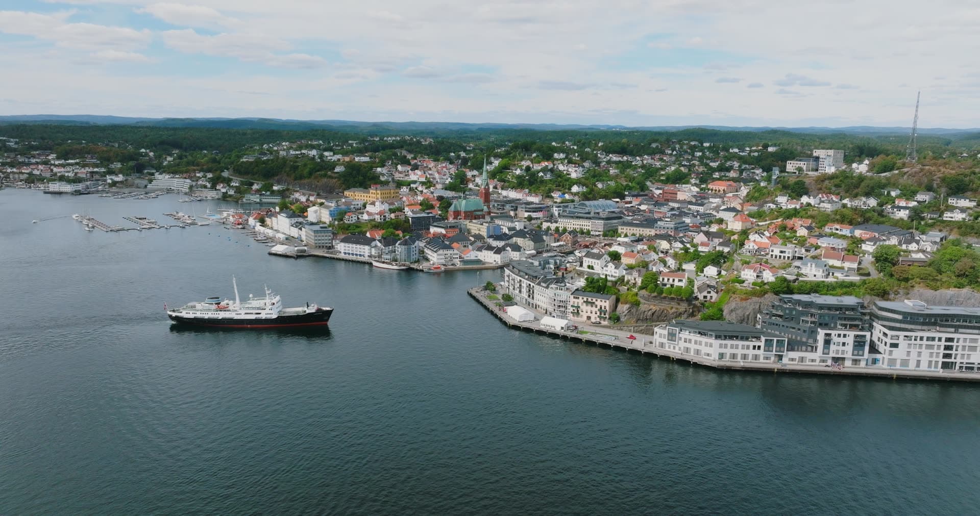 Classic passenger ship passing the quay, Arendal, Norway