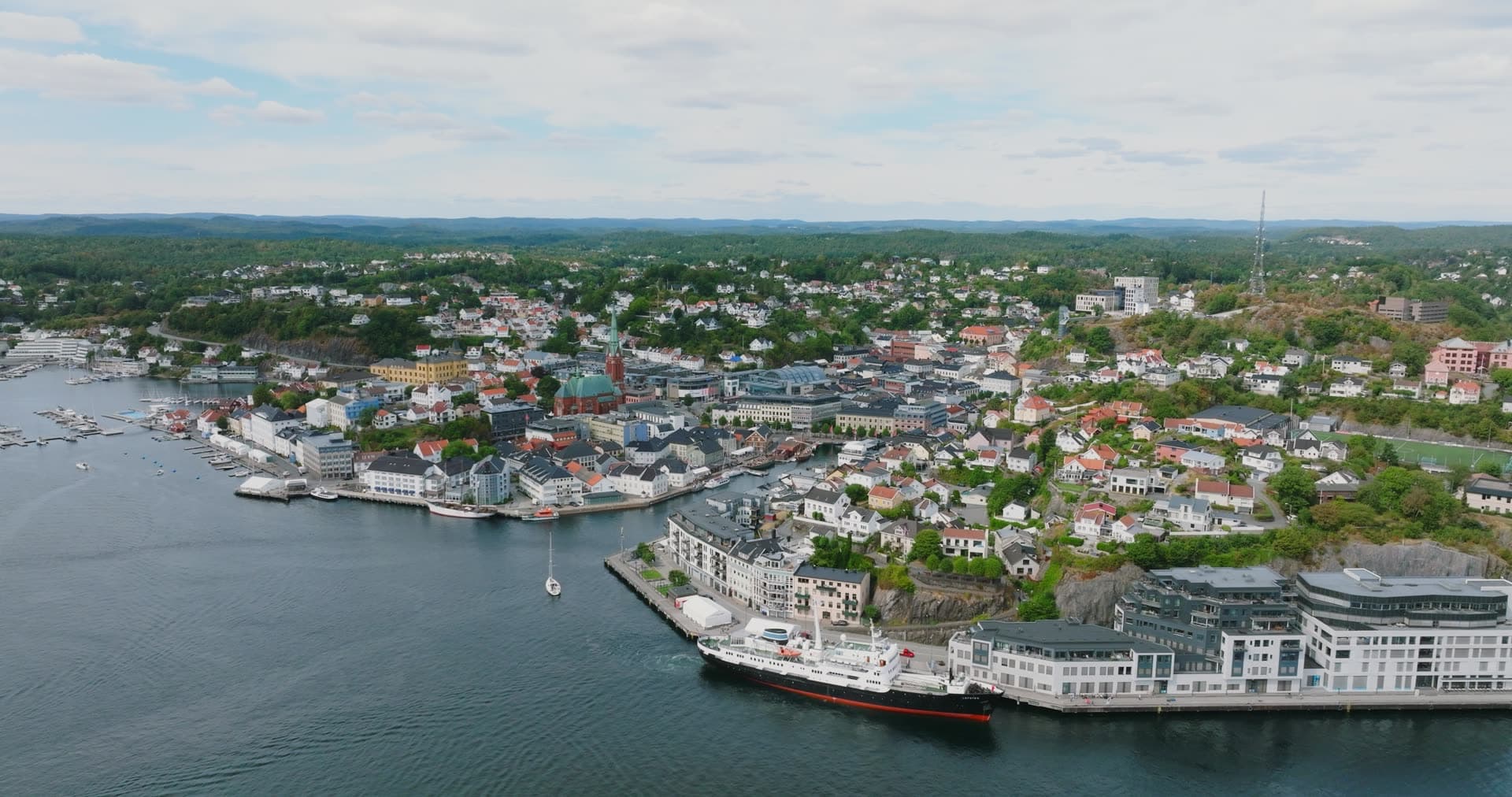 Passenger ship moored at town quay, Arendal, Norway