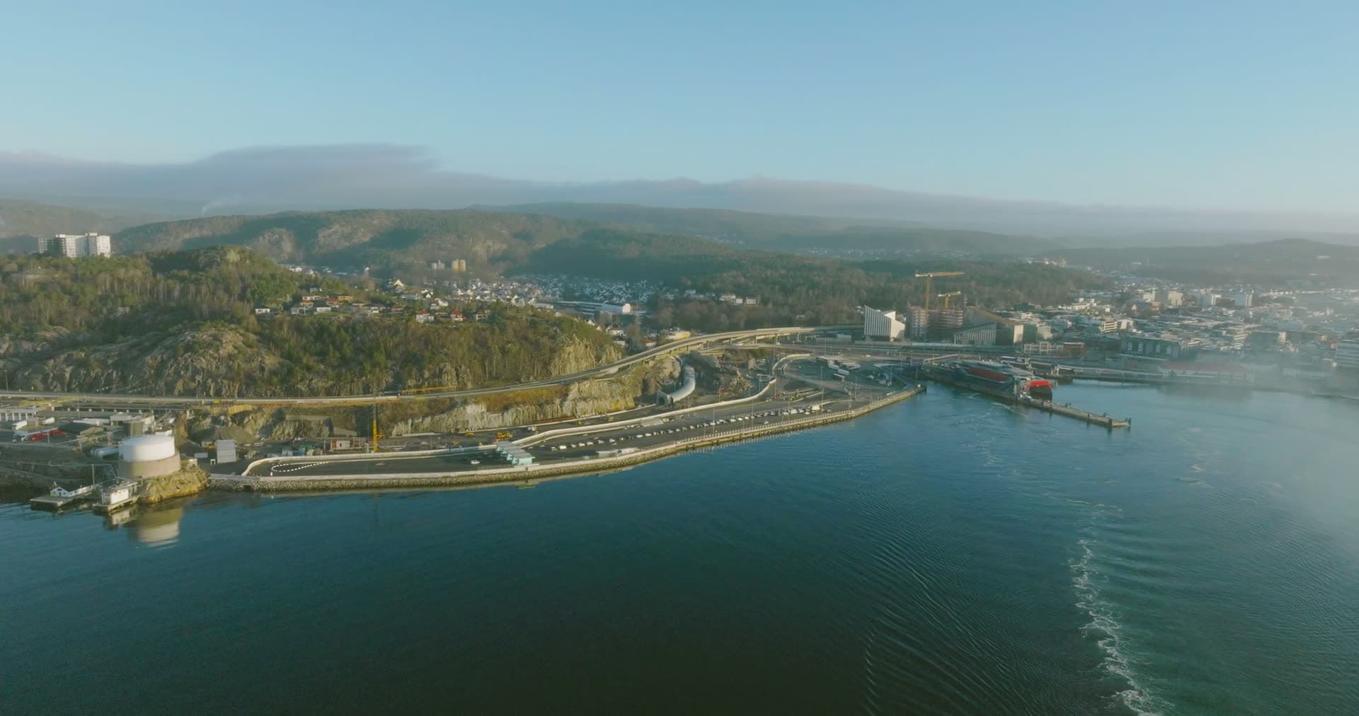 Coastal road and quay construction site, Kristiansand, Norway