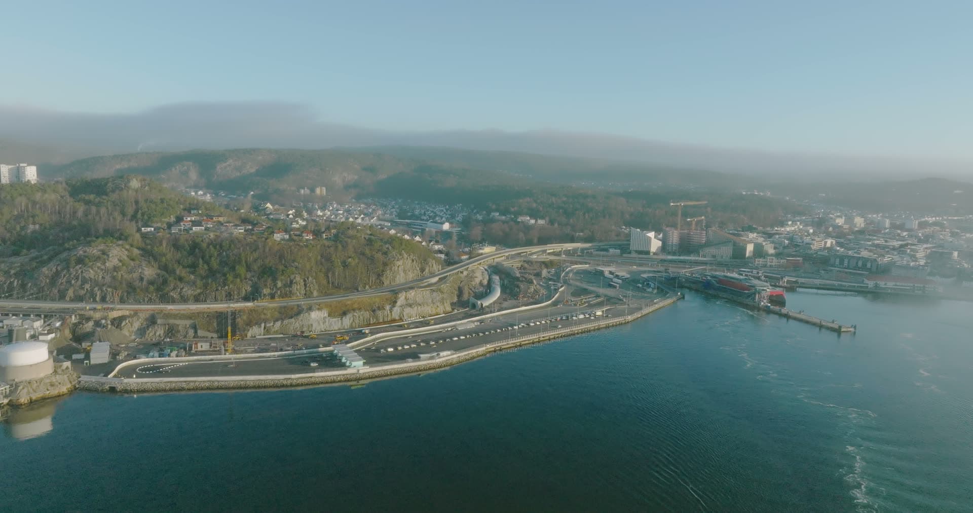 Coastal road and quay construction site, Kristiansand, Norway
