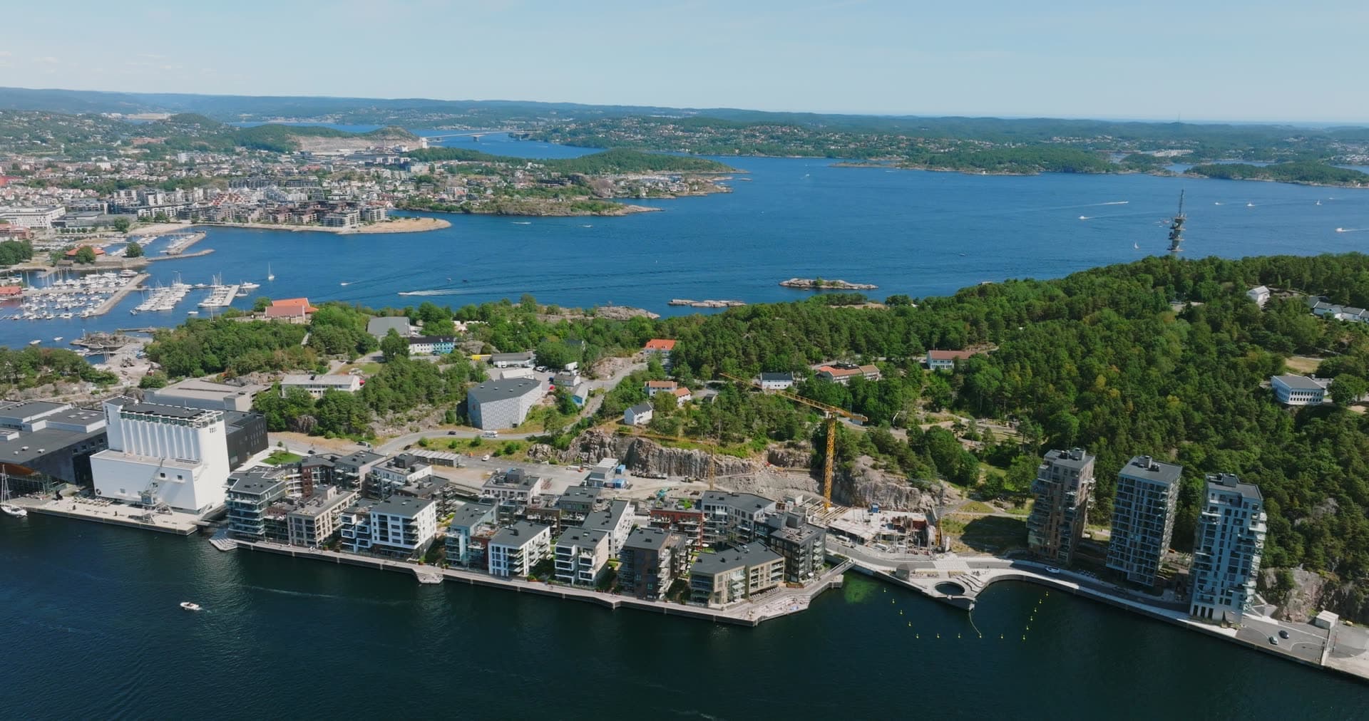 Waterfront apartments and silo above the marina, Kristiansand, Norway