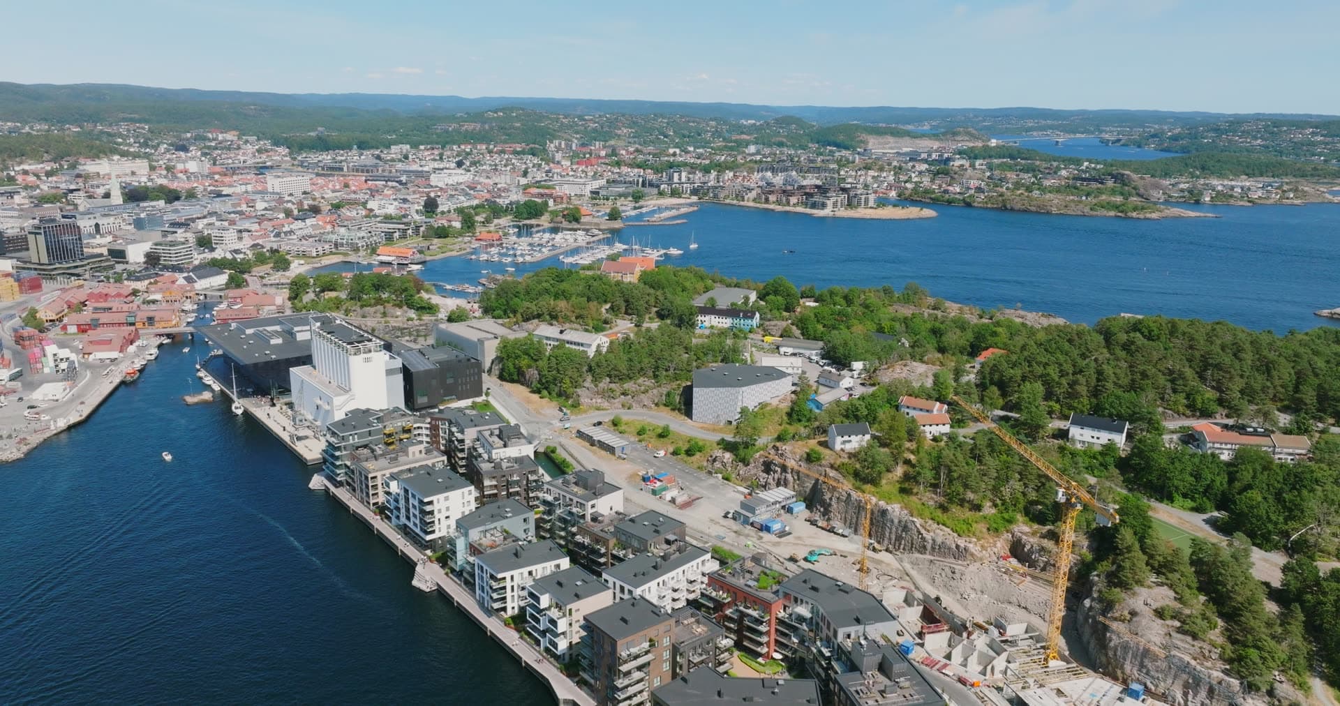 Tower crane over waterfront construction, Kristiansand, Norway