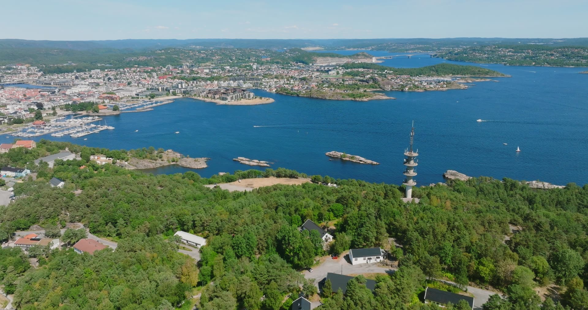 Telecom mast on the ridge above the guest marina, Kristiansand, Norway