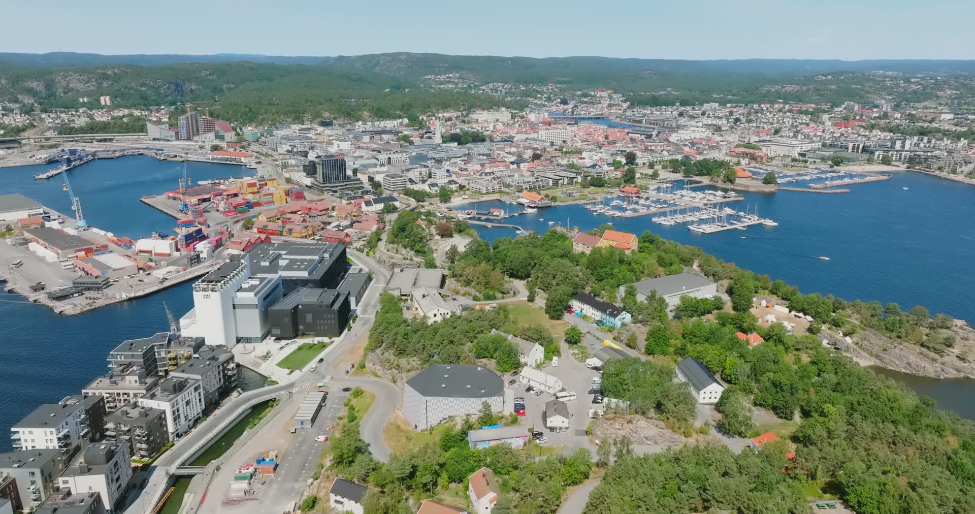 Container terminal and sailboat marina, Kristiansand, Norway
