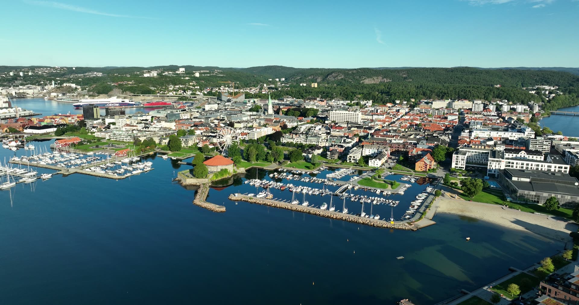 Marina and old fortress beside city center, Kristiansand, Norway