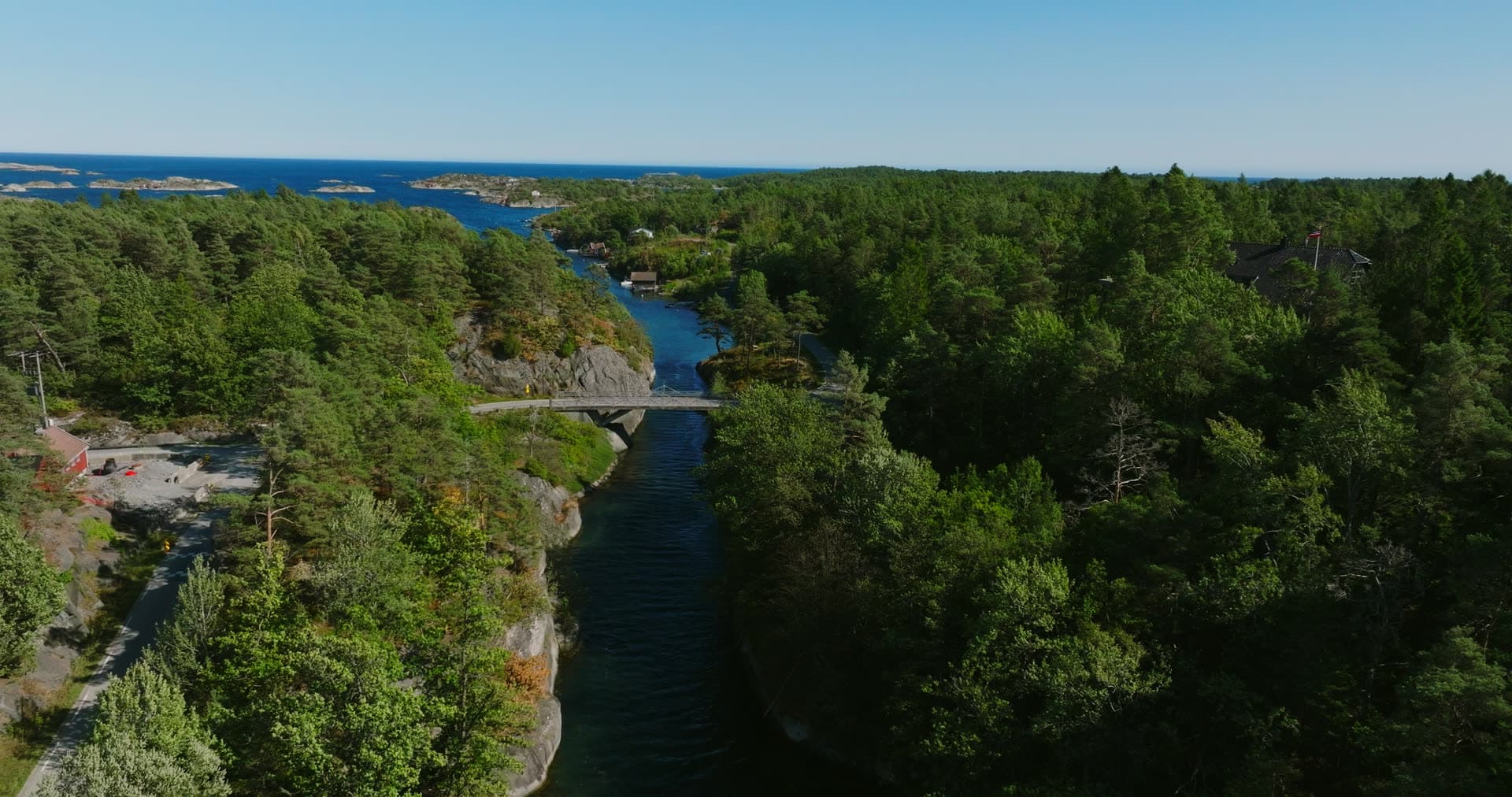 Rock outcrop beside the bridge over the canal, Lillesand, Norway
