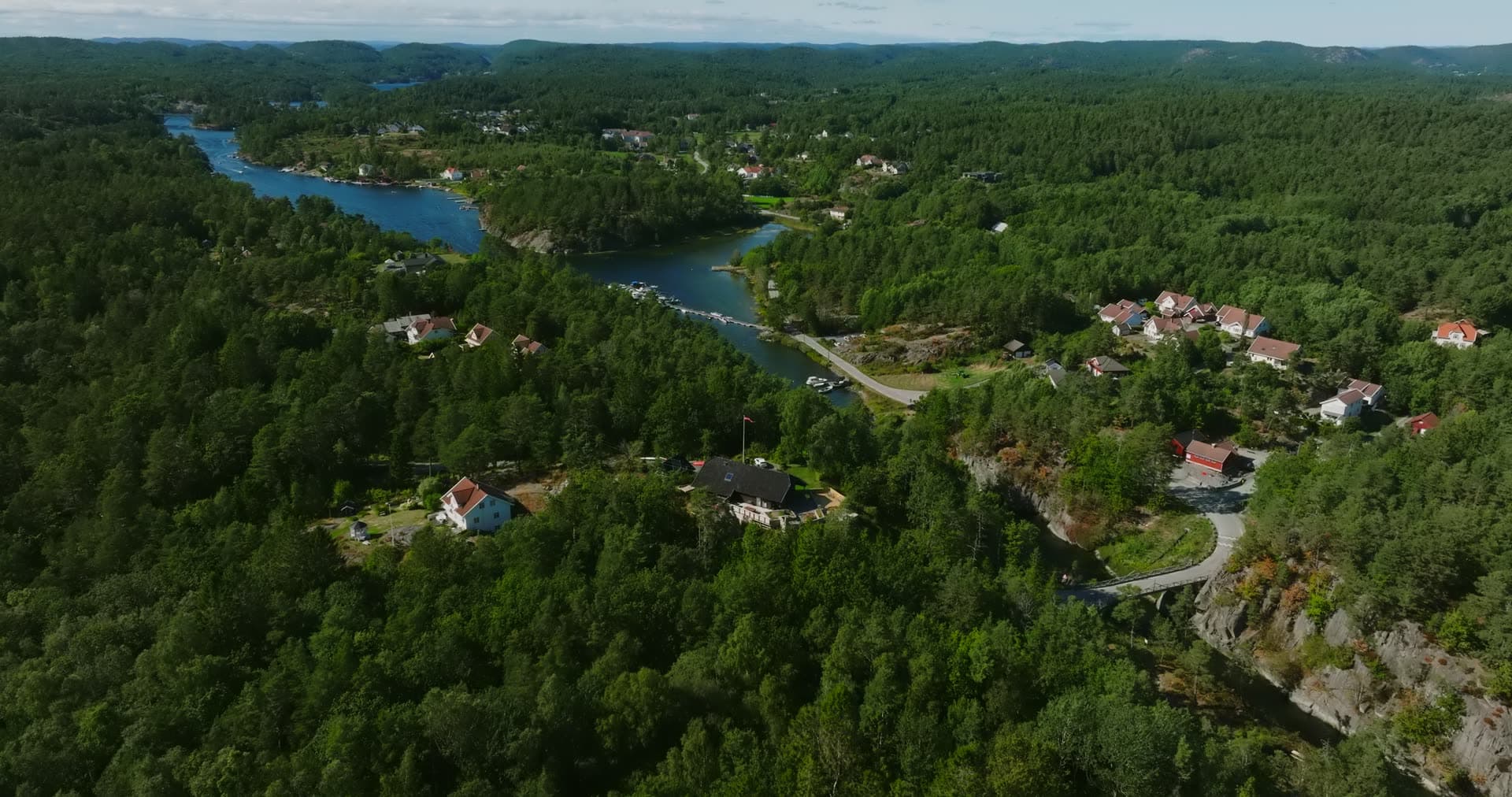 Hillside houses above the inland fjord arm, Lillesand, Norway