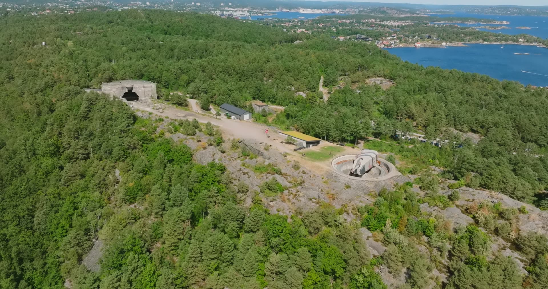 Hilltop gun battery above the fjord and town, Møvik, Norway