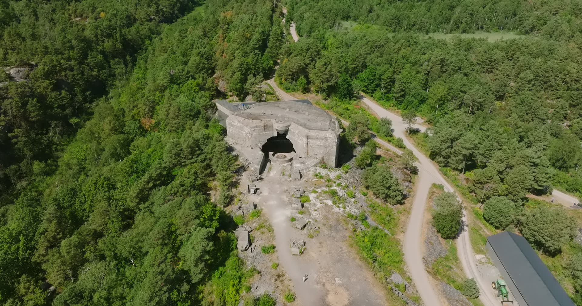 Concrete casemate bunker in the pine forest, Møvik, Norway