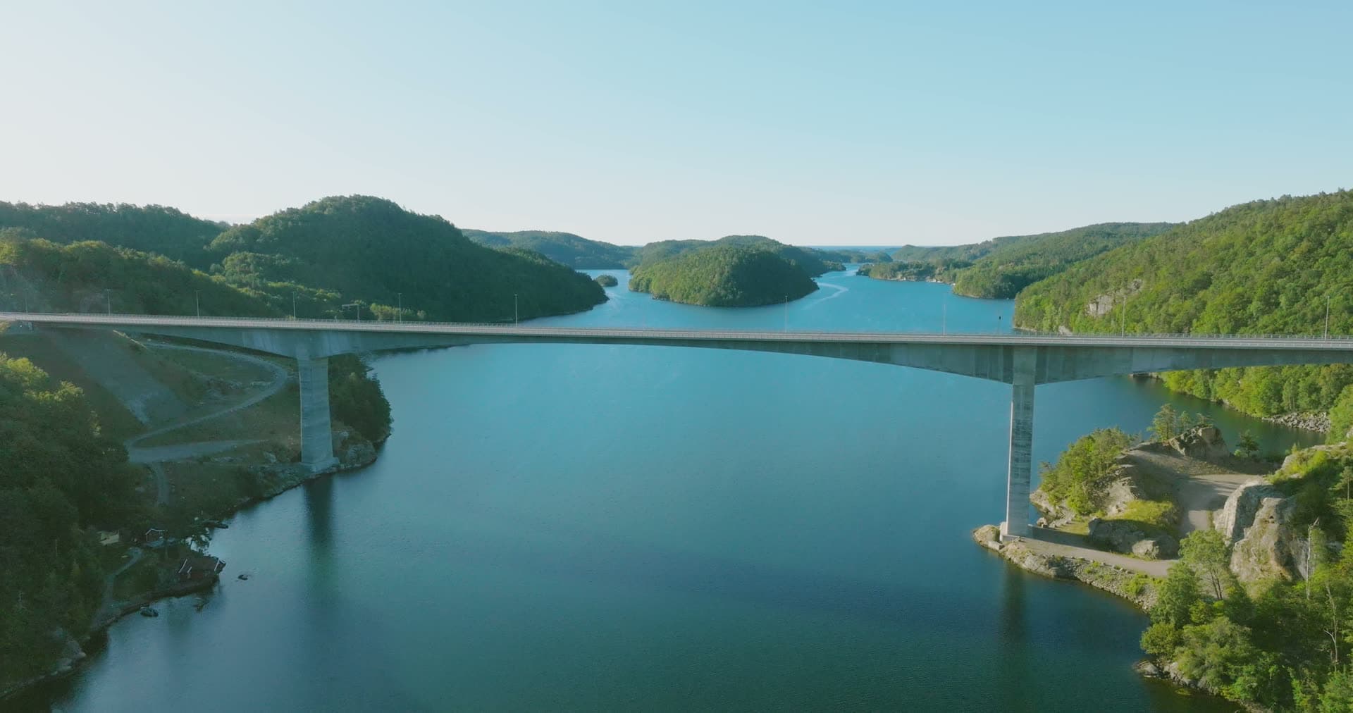 Gravel access track below bridge deck, Trysfjordbrua, Norway