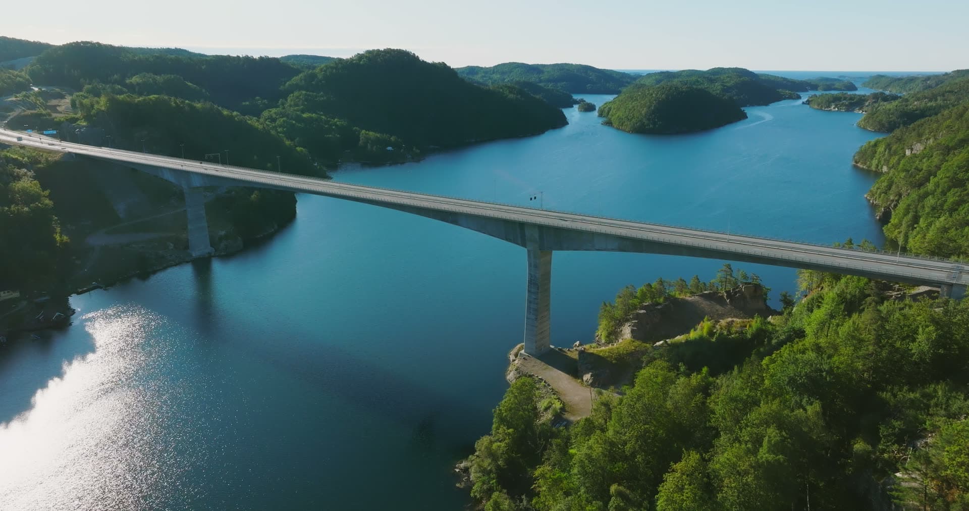 Bridge pier on quarried rock outcrop, Trysfjordbrua, Norway