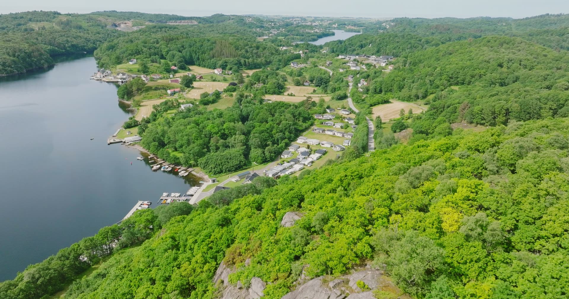 Caravan park and small marina by a lake, Vanse, Norway
