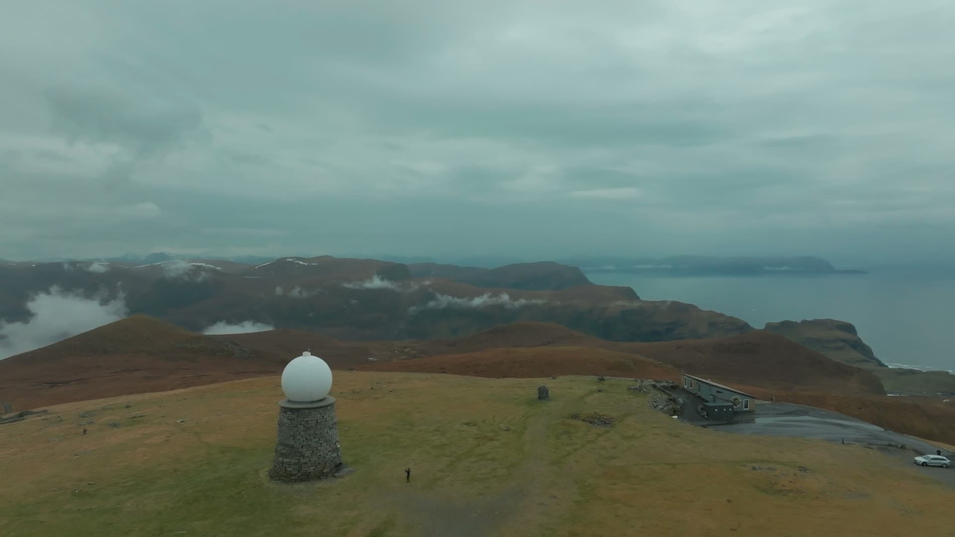 Stone radar dome tower on plateau, Vestkapp, Norway