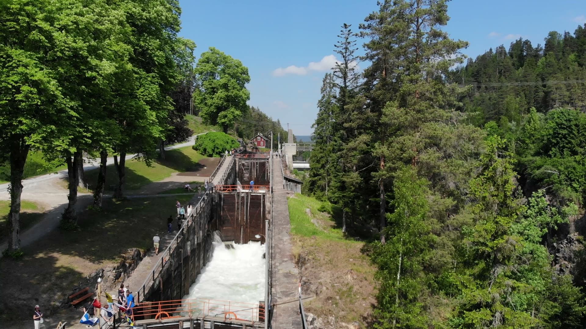 Passenger boat in canal lock staircase, Vrangfoss, Norway