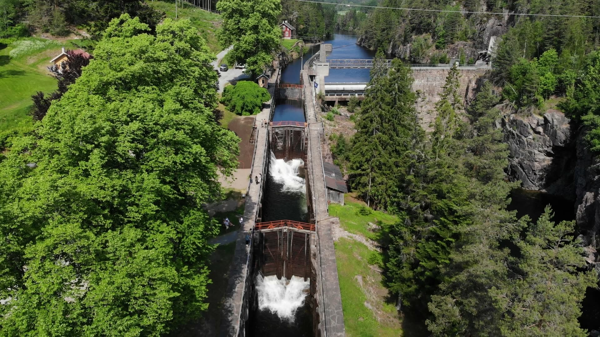 Water rushing through canal lock gates, Vrangfoss, Norway